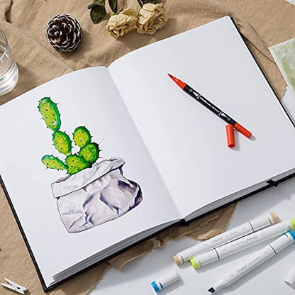 Ohuhu Mix Media Pad - 10.8" x 7.8" Mixed Media Art Sketchbook, 120 LB/200 GSM Heavyweight Papers, 78 Sheets/156 Pages, PU Hardcover Mixed Media Paper Pad for Acrylic Painting Christmas Gift - size: 10.8" × 7.8"