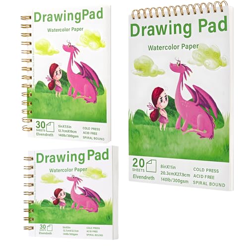3-Pack Watercolor Set 5"x5"-5"x7.5"-8"x11"-Drawing Paper Pad,Spiral Bound, 20 Sheets 140lb/300gsm Watercolor Paper Pad, Watercolor Sketchbooks for Artist Supplies, Painting, Drawing and Art Journals - size: 5×5 in-8×11 in(3 pack)