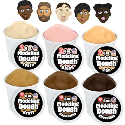 Hygloss Play Modeling Dough for Kids – Multicultural Skin Tones – Safe & Non-Toxic Sensory Dough for Arts & Crafts – Play Clay for Toddler Activities, Preschool Classroom Must-Haves (6 Tubs x 6oz.) - color: 6 Assorted Colors, size: 6-Ounce