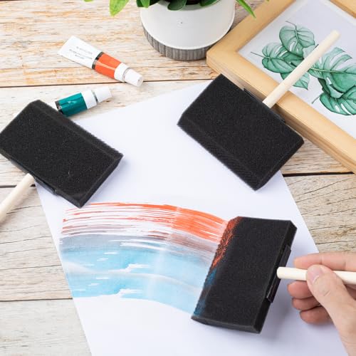 HINZIC 4 Pcs 4 inch Foam Paint Brushes Black Sponge Brushes Wood Handle Foam Brushes for Painting Varnishes DIY Craft Projects - size: 4 inch