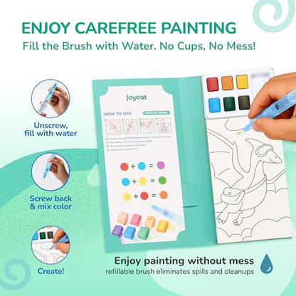 JoyCat 2 Pack Pocket Paint with Water Coloring Books for Kids, Art & Craft Activity Toy Set, Creative Travel & Home Painting Kit, Gifts for Girls & Boys Ages 3-8 (Ocean Princess & Dinosaurs) - style: 2 Pack - Ocean Princess & Dinosaurs