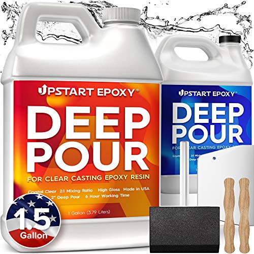 Upstart Epoxy Deep Pour Epoxy Resin Kit 1.5 Gallons, Up to 2" Deep Pours | Perfect for Art and Countertop Making - Clear, Color Casting with Mica Powder Perfect for River Table, Tabletop, Jewelry - size: 1.5 Gallon