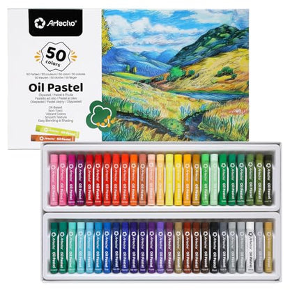 Artecho Oil Pastels Set of 50 Colors (8 x 60 mm) | Soft Oil Pastels, For Art Painting, Drawing, Blending, For Artists, Teachers - style: 50 Basic Colors