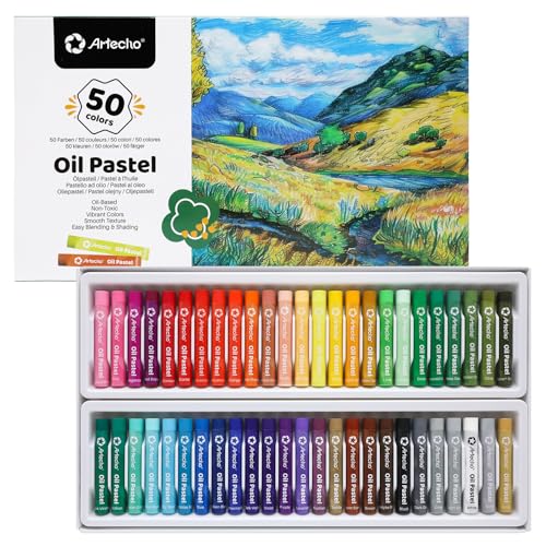 Artecho Oil Pastels Set of 50 Colors (8 x 60 mm) | Soft Oil Pastels, For Art Painting, Drawing, Blending, For Artists, Teachers - style: 50 Basic Colors
