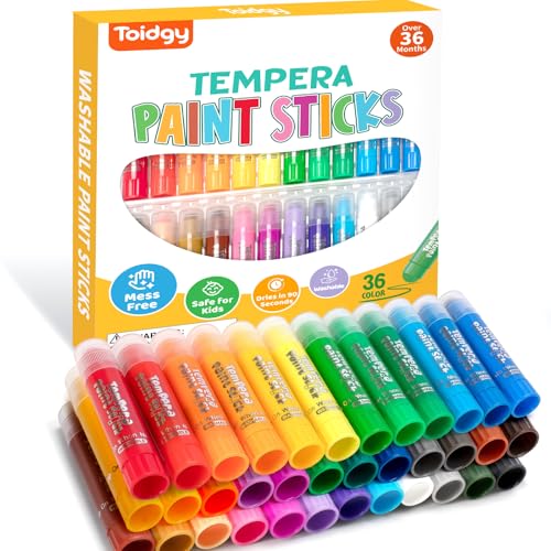 Toidgy Tempera Paint Sticks, 36 Classic Colors, Washable Solid Paint Sticks for Kids Toddlers, Painting Art Supplies for Classroom School Students, Non-Toxic, Quick Drying, Back to School Supplies