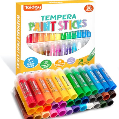 Toidgy Tempera Paint Sticks, 36 Classic Colors, Washable Solid Paint Sticks for Kids Toddlers, Painting Art Supplies for Classroom School Students, Non-Toxic, Quick Drying, Back to School Supplies