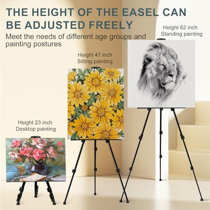 AROIC 8 Pack Painting Display Easel Stand Portable Adjustable Metal Tripod Artist Canvases Height from17to66Inch Extra Sturdy forTable-Top/Floor Painting, Drawingand Displaying,Black with8Storage Bag - style: 8P