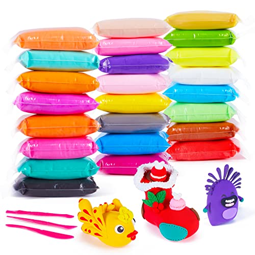 EDIFON Air Dry Clay, 24 Colors Modeling Clay for Kids, Foam Magic Clay Toy with Sculpting Tools, Non-Sticky, Ultra-Light & Soft, DIY Arts & Crafts School Project Set, Gifts for Boys & Girls Ages 3-12 - color: 24 colors