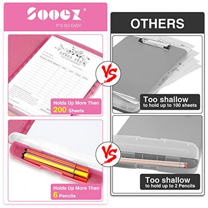 Sooez Glitter Clipboard with Storage, High Capacity Clip Boards 8.5x11 with Pen Holder, Cute Clipboards with Low Profile Clip, Sparkle Plastic Organizer Case Box for Women & Kids, Side Opening - color: Glitter Rose Pink