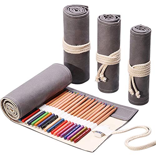 Funny live 36/48/72 Slots Colored Pencil Wrap Pencils Roll Holder Coloring Pencils Organizer Holder Colored Pen Paint Brush Storage Pouch Portable for Artist Student (Grey, 36 Slots) - color: Grey, size: 36 Slots