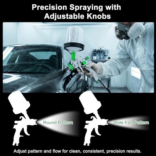HVLP Spray Gun Kit with 4 Nozzles (1.4/1.7/2.0/2.5mm), Automotive Paint Spray Gun with 20 Disposable Paint Cups, 600ml Mixing Cup, Pressure Gauge, Professional Paint Gun for Car (Green) - color: Green
