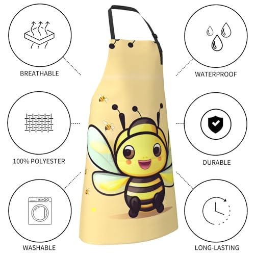 Cartoon heart sun Heavy Duty Waterproof Apron with Pockets for AdultsResistant Grilling, Gardening, Painting - color: Yellow Bee