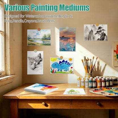 60 Sheets 5x7 Watercolor Paper Bulk, 140lbs/300gsm Cold Press Water Color Paper, 50% Cotton Watercolors Paper, Acid-Free Natural White Paint Paper-Set as Art Supplies