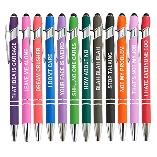PASISIBICK 12 Pieces Funny Sarcastic Ballpoint Pens, Office Snarky Touch Screen Stylus Pen Encouraging, Black Ink (12 Color,Negative) - color: 12 Color,Negative
