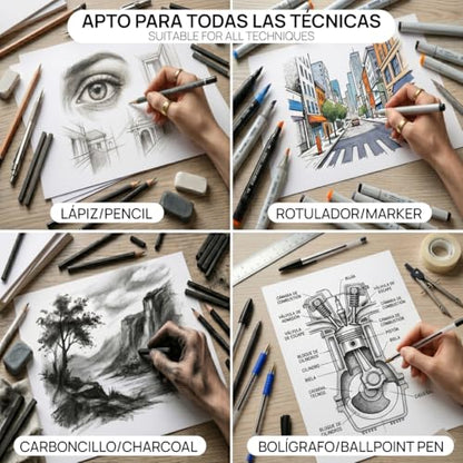 SIDI – A4 Professional Drawing Pad, 160 g/m², Sketchbook Paper, Thick Non-Bleed Paper, for Pencil, Marker and Sketching, Smooth Surface, 25 Drawing Sheets (Essential 160, 25 Sheets)
