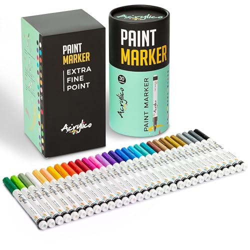 Acrylic Paint Markers Set of 30 Paint Pens – Fine Tip for Rock, Fabric, Wood, Ceramic, Glass & Canvas – Permanent Art Supplies for Kids & Adults - size: Fine Tip (Pack of 30)