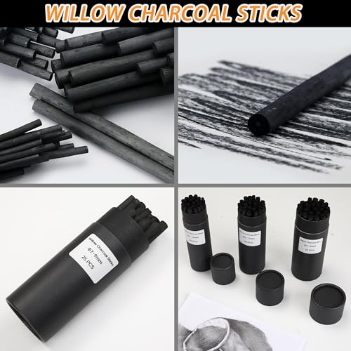 Willow Charcoal Sticks, Natural Willow Charcoal Pencils for Artists, Beginners, Students, Great for Sketching, Drawing, and Shading, Pack of 25 (7-9, Millimeters) - style: 7-9mm