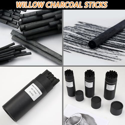 Willow Charcoal Sticks, Natural Willow Charcoal Pencils for Artists, Beginners, Students, Great for Sketching, Drawing, and Shading, Pack of 25 (3-9, Millimeters) - style: 3-9mm