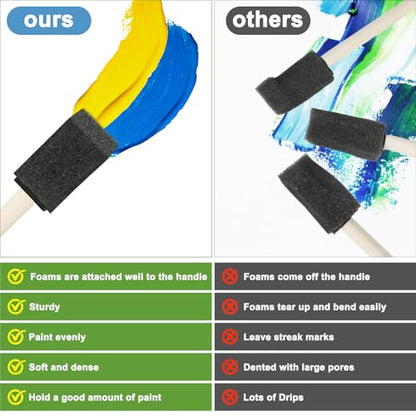 50Pcs Foam Paint Brushes, 1” Sponge Paint Brushes with Wood Handles, Foam Brushes for Painting Staining, Varnish, Touch Up