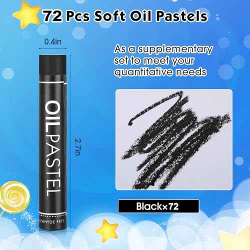 Nezyo 72 Pieces Black Oil Pastels Bulk for Artists Soft Oil Crayons Single Color Hexagonal Creamy Pastel Refill Set for Teachers Beginners Artists Painting Drawing Relaxing Blending - color: Black