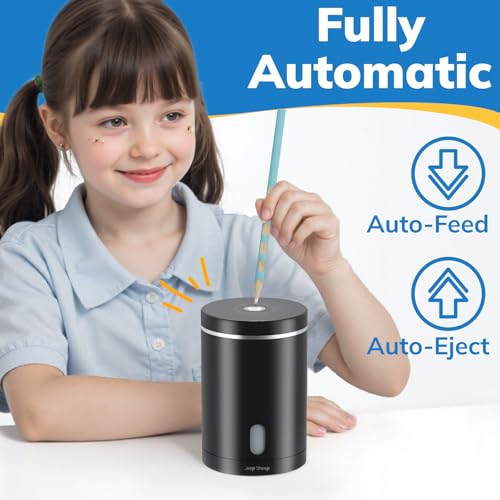 Electric Pencil Sharpener, Fully Automatic Pencil Sharpener with Auto in and Out, Rechargeable and Hands-Free for Standard 6-8mm Pencils, Perfect for Classroom (Black and Silver) - color: Black & Silver