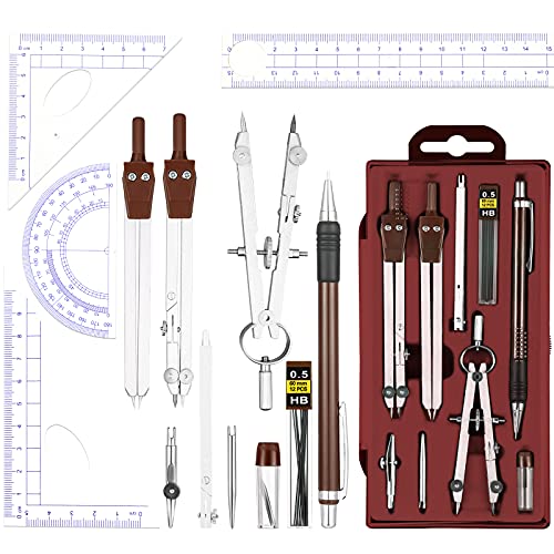 Outus 13 Pcs Geometry Set for Students Metal Compass Math Protractor with Rulers Mechanical Pencil Lead Refills Storage Box of Protractors Kit for School Class Student Drafting Drawing