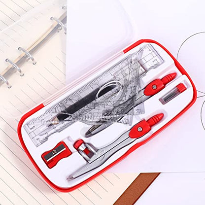 Vobou Math Geometry Kit Sets 10 Piece Student Supplies with Shatterproof Storage Box,Includes Rulers,Protractor,Compass,Eraser,Pencil Sharpener,Lead Refills,Pencil,for Drafting and Drawings（Red） - color: Red
