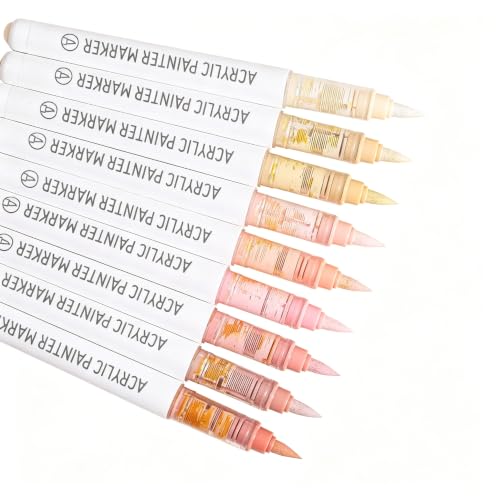 languo Acrylic Paint Markers, 9 Skin Tone Series A Colors Acrylic Paint Pens, Soft Brush Tip Marker with Water Based Ink for Rock Painting, Wood, Glass, Fabric, DIY Art and Craft - color: Skin Tone Series A