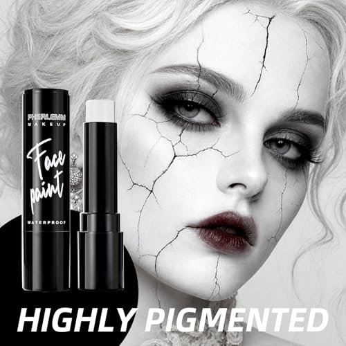 White Face Paint Stick Waterproof Eye Black Smooth SmudgeProof Body Paint High Pigment for Sports Events Halloween SFX Makeup Ghost Vampire Clown Looks - color: White