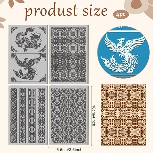 4 Pcs Oriental Textures Pattern Polymer Clay Texture Sheet Rubber Clay Texture Mat for Polymer Clays Making Earrings Jewelry DIY Crafts 4 × 2.5 Inch - style: Oriental Textures