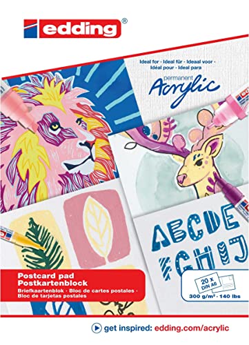 edding 30010 Postcard pad - White - 20 Sheets in A6 - Thick Painting Paper (300 GSM) - Canvas-Like Paper for Acrylic and Oil Paint, Acid-Free, Ideal for Professionals and Beginners - color: 03: A6 - White