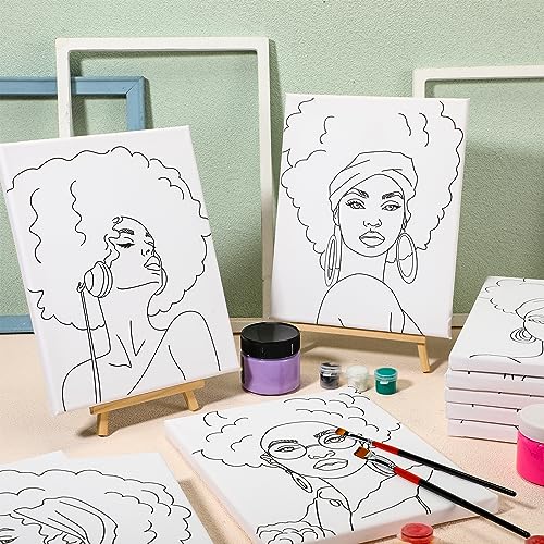 Sherr 20 Pcs Stretched Pre Drawn Canvas African American Canvas to Paint Afro Queen Black Art for Painting for Adults Outline Pre Drawn Stretched Cotton Art to Paint Party Set, 8 x 10 - style: Vivid