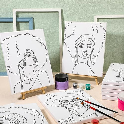 Sherr 20 Pcs Stretched Pre Drawn Canvas African American Canvas to Paint Afro Queen Black Art for Painting for Adults Outline Pre Drawn Stretched Cotton Art to Paint Party Set, 8 x 10 - style: Vivid