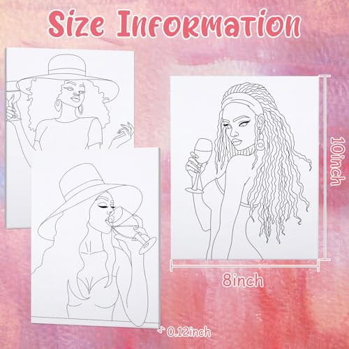 16 Pcs Pre Drawn Canvas for Painting for Adults Sip and Paint Kit Pre Printed Canvas to Paint DIY Art Party Supplies Girls Night Date Night (Sip Lady, 8x10 in) - size: 8x10 in, style: Sip Lady