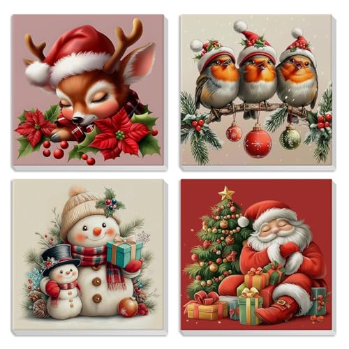 HEIBAGO 4 Pack Christmas Framed Paint by Numbers Kit for Beginner, Cute Adult Paint by Number Kits, DIY Painting by Numbers for Adults, Small Easy Acrylic Oil Painting for Wall Decor 8 x 8 Inch - color: BK4ZH001