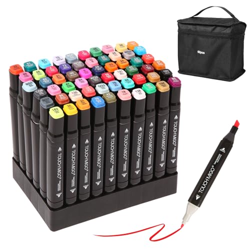 60 Colors Dual Tips Art Markers Set, Alcohol Based Markers Pens for Adult Kids Coloring Drawing Sketching Card Making Illustration