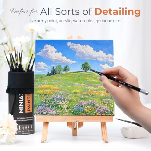 Nicpro Miniature Paint Brushes Drybrush - 31PCS Model Paint Brush Set for Acrylic Oil Watercolor, Detail Paint Brush Dry Brush for Model, Miniature Painting, Paint by Numbers, Craft - with Container - style: 31 Pack (Detail+Drybrush)