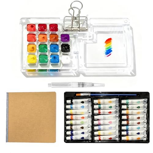 Mini Watercolor Travel Set - Professional Pocket Watercolor Palette with Vibrant Colors, Includes Palette, Sketchbook & Pen, Portable Art Supplies for Adult Artists & Travel Journaling - color: 15 Colors#01