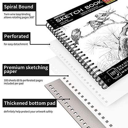 FIXSMITH 9"X12" Sketch Book, 100 Sheets, 68 lb/100gsm | 100 Sheets, Bright White, Spiral Sketchbook, Acid Free Drawing Paper, For Kids, Beginners, Artists & Professionals - color: Black, size: 9"x12"-1 Pack