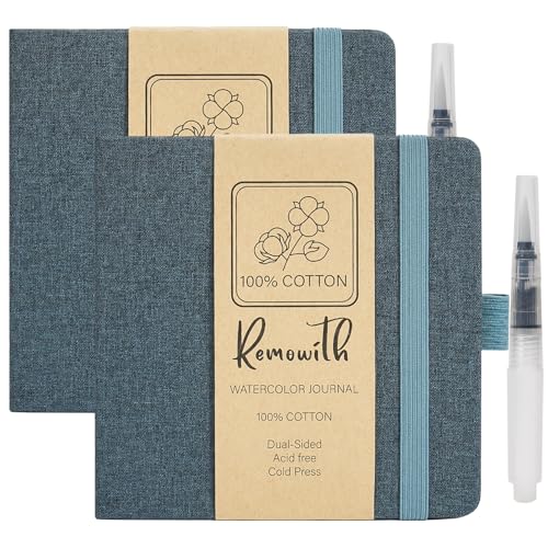 Watercolor Journal Sketchbook, 5.5" x 5.5" Sketch Books Artist Cotton Watercolor Paper, Linen Cover with Tap Water Pen, 24 Sheets 140 LB, 300 GSM for Travel Sketching On The Go Art, 2 Pack - color: Navy Blue, size: 5.5x 5.5 Inch 2 Pack