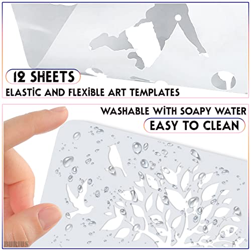 12 Pcs Large Silhouette Stencils for Painting on Wood and Canvas - Full-Size 11.6 x 8.2 in People, Couple and Family Drawing Templates with Figures and Reusable Designs for Wall Art and DIY Crafts