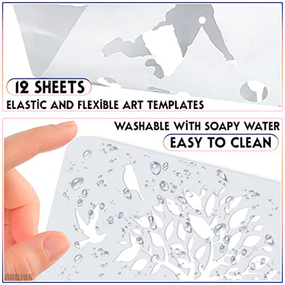 12 Pcs Large Silhouette Stencils for Painting on Wood and Canvas - Full-Size 11.6 x 8.2 in People, Couple and Family Drawing Templates with Figures and Reusable Designs for Wall Art and DIY Crafts