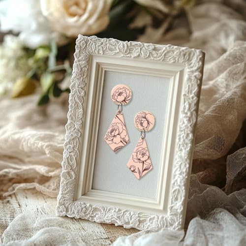 CHGCRAFT Realistic Flowers Pattern Polymer Clay Texture Sheet Plant Leaves and Peonies Silicone Clay Texture Mat for Polymer Clay Making Earrings Jewelry DIY Crafts 5.5 × 5.5 Inch