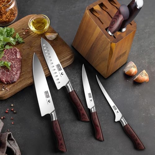 HOSHANHO 7-Piece Knife Set with Block - High-Carbon Stainless Steel Kitchen Knife, Ultra Sharp Professional Chef Knives with Sharpener - size: 7 Pieces Knife Set