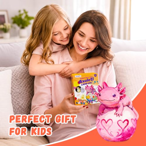 Paint Your Own Axolotl Lamp Kit, Arts and Crafts for Kids Ages 8-12, Arts and Crafts for Kids 4-6, DIY Axolotl Toys Tap Night Light, Paint Kit Birthday Gifts for Girls Boys Age 3 4 5 6 7 8 9 10 11 12+ - color: Axolotl