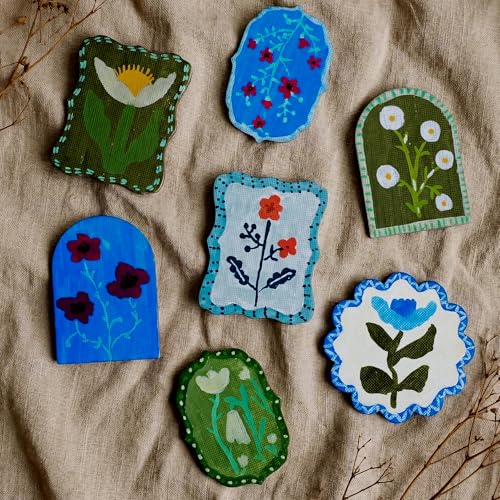 AUREUO Retro Magnetic Mini Canvas Boards for Painting - 2.5 Inch 24 Pack Shaped Small Canvases for Crafts Tiny Painting Canvas Panel for Acrylic Paint & Markers Art Gift - size: 2.5", Various Shaped Canvas Panel
