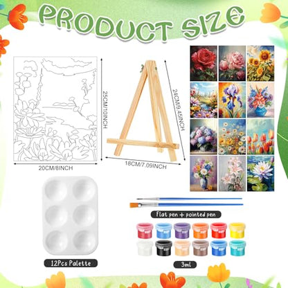 Zhanmai 72 Pcs 12 Sets Sip and Paint Kit Pre Drawn Canvas for Painting 8" x 10" Paint Party Canvas Painting Pre Printed Canvases for Party Favor DIY Virtual Adult's Date Night(Plant) - style: Flower