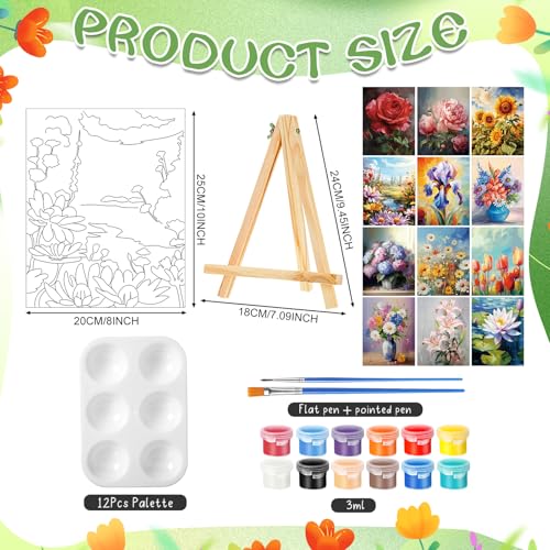 Zhanmai 72 Pcs 12 Sets Sip and Paint Kit Pre Drawn Canvas for Painting 8" x 10" Paint Party Canvas Painting Pre Printed Canvases for Party Favor DIY Virtual Adult's Date Night(Plant) - style: Flower