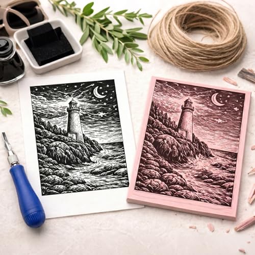 Falling in Art Linocut Kit for Printmaking, Rubber Stamp Carving Printing Kit with Linoleum Blocks and Brayer, Block Printing Supplies for Beginners and Artists - size: 32 Pcs