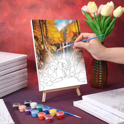 Zhanmai 72 Pcs 12 Sets Sip and Paint Kit Pre Drawn Canvas for Painting 8" x 10" Paint Party Canvas Painting Pre Printed Canvases for Party Favor DIY Virtual Adult's Date Night(Realistic Landscape) - style: Realistic Landscape